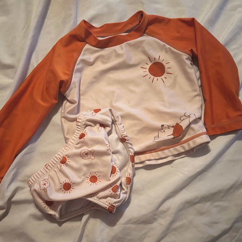 Disney Orange and White Kids Swim Rashguard Set